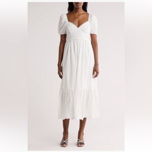 Sophisticated White Puff Sleeve Dress